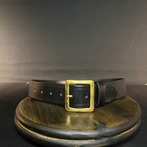 Aker Garrison Belt Size 32" B08 Pant Plain Black Leather Brass Buckle 1.5" Wide